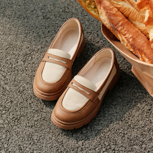 Pansy盼喜乐福鞋女透气舒适厚底一脚蹬撞色通勤鞋2026春季单鞋 - 图3