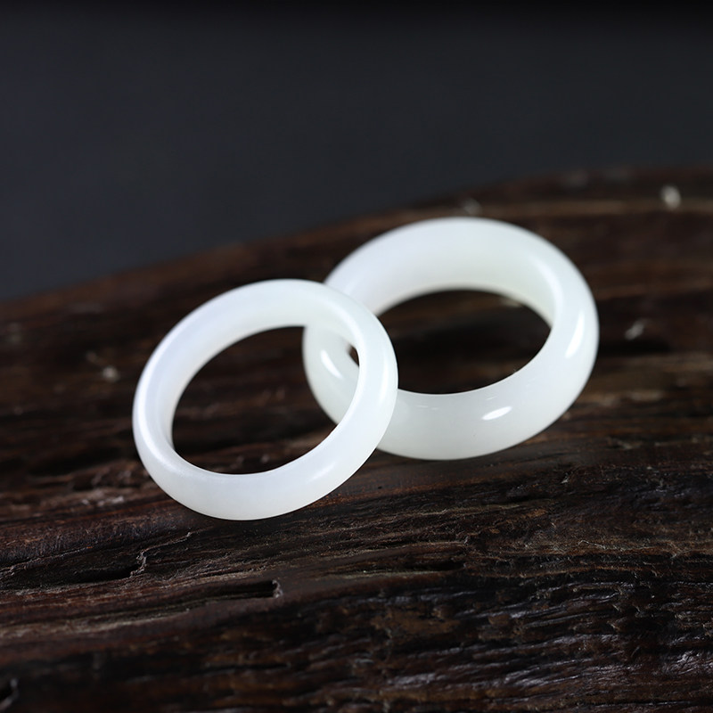 天然羊脂情侣复古男士女款对戒 玉赐平安戒指/指环