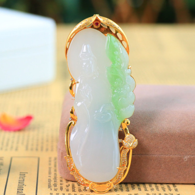 金镶玉观音男士款天然挂件36g吊坠 玉赐平安项坠/吊坠