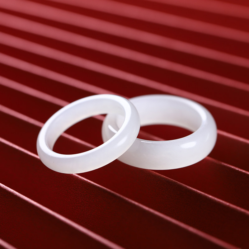 天然羊脂情侣复古男士女款对戒 玉赐平安戒指/指环