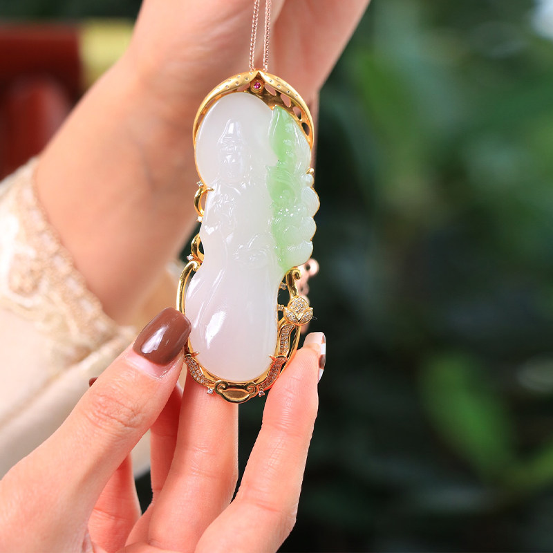 金镶玉观音男士款天然挂件36g吊坠 玉赐平安项坠/吊坠