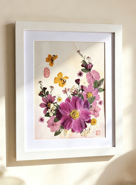 成品押花装饰画牡丹花吉祥如意