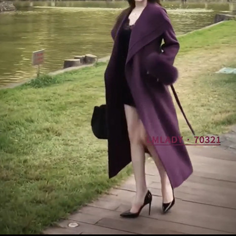 韩系紫色毛呢大衣女长款系带收腰显瘦高级感气质外套轻奢时尚风衣,淘宝优惠券,粉丝福利购,淘宝优惠卷