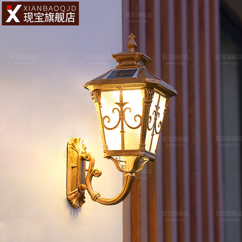 阳台壁灯大门口柱子室外防水欧式复古灯户外庭院别墅太阳能外墙灯 - 图0