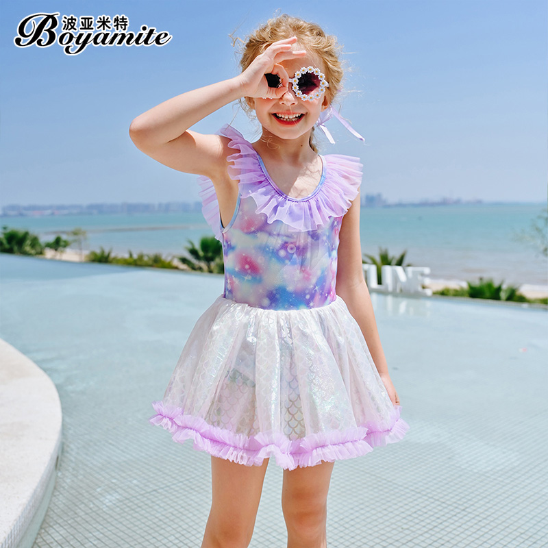 女童公主连体泳衣夏季2024新款儿童洋气泳装女孩美人鱼网纱游泳衣