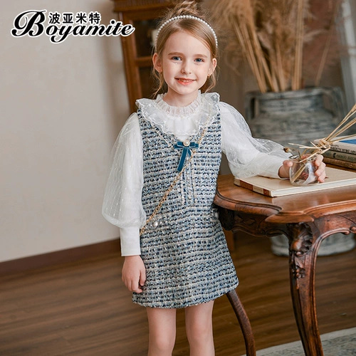 Наряд маленькой принцессы, осенний демисезонный комплект, детская юбка на девочку, платье без рукавов, коллекция 2021, в западном стиле, в корейском стиле, в стиле Шанель