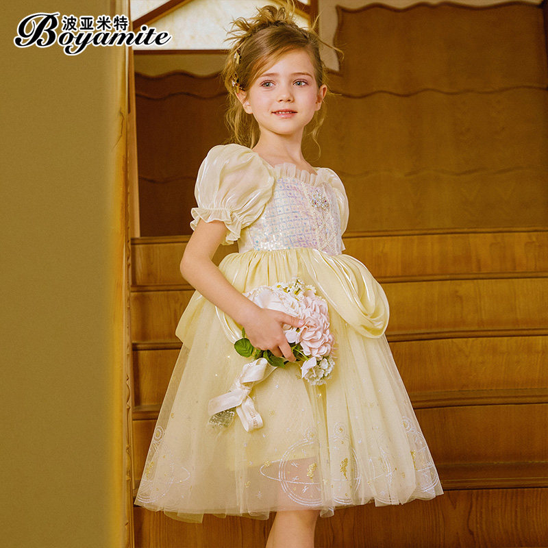 波亚米特 23年夏季新款 女童泡泡袖亮片礼服裙公主裙 双重优惠折后￥124.1包邮 110~150码可选