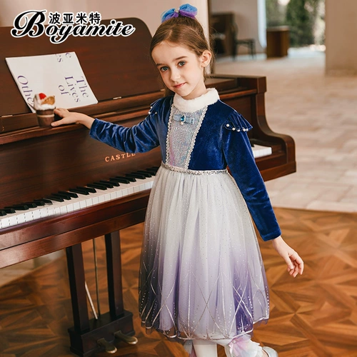 Наряд маленькой принцессы, осенний демисезонный комплект, детское утепленное платье, бархатная юбка на девочку, коллекция 2021, в западном стиле