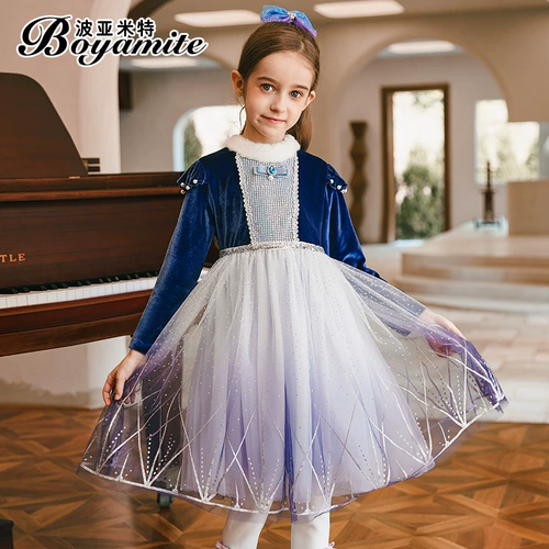 Наряд маленькой принцессы, осенний демисезонный комплект, детское утепленное платье, бархатная юбка на девочку, коллекция 2021, в западном стиле