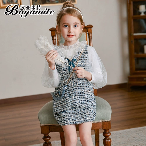 Наряд маленькой принцессы, осенний демисезонный комплект, детская юбка на девочку, платье без рукавов, коллекция 2021, в западном стиле, в корейском стиле, в стиле Шанель