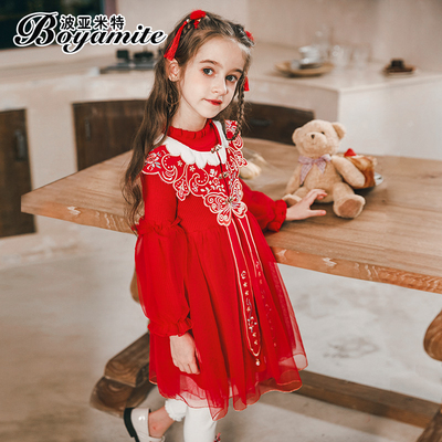 女童新年公主裙红色毛衣裙