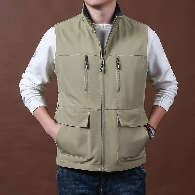 冬季两面穿宽松马甲男多袋工装户外穿钓鱼摄影加绒背心秋冬男外套 - 图1