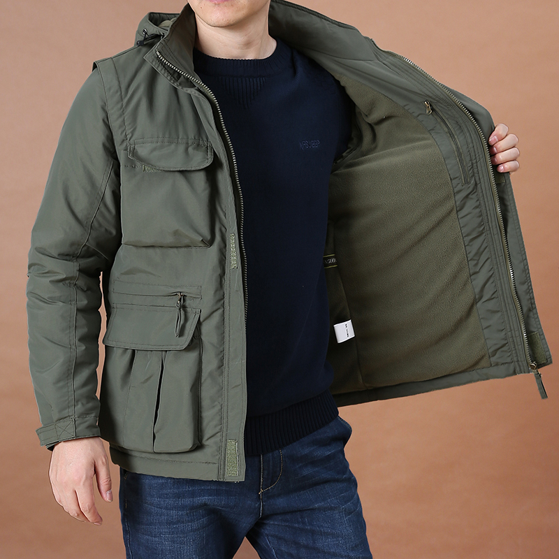 可脱卸袖棉衣男装大码外套男士冬季保暖多袋工装棉袄冲锋棉服男潮