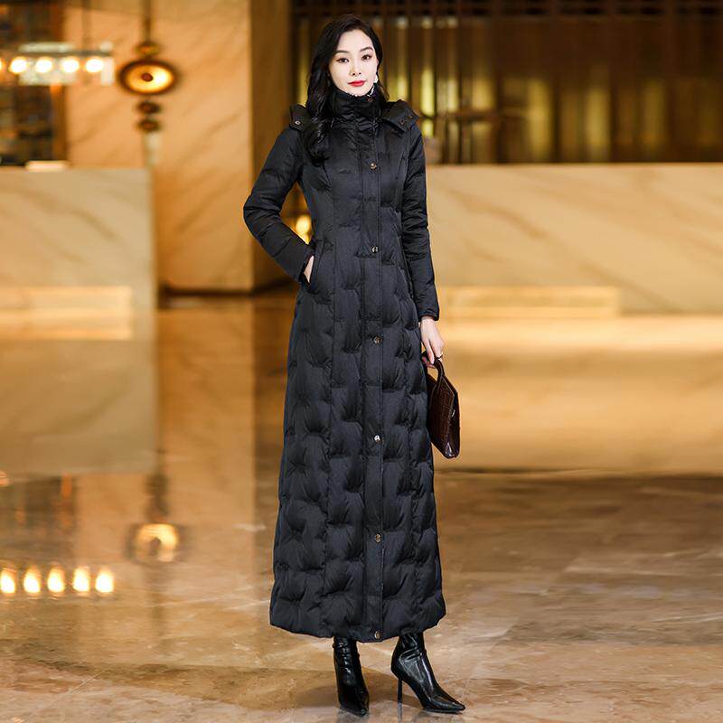 黑色女士羽绒服冬季气质新品牌保暖超长款白鸭绒过膝到脚踝6271