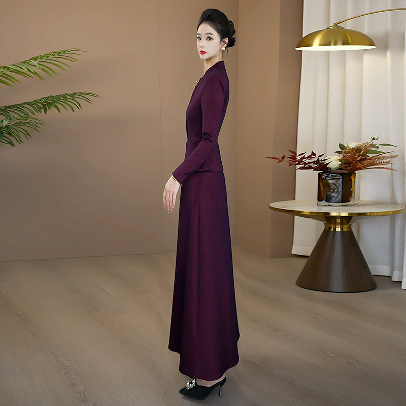 紫色宴会连衣裙2025秋新款大方高级感长裙出席重要场合的裙子203