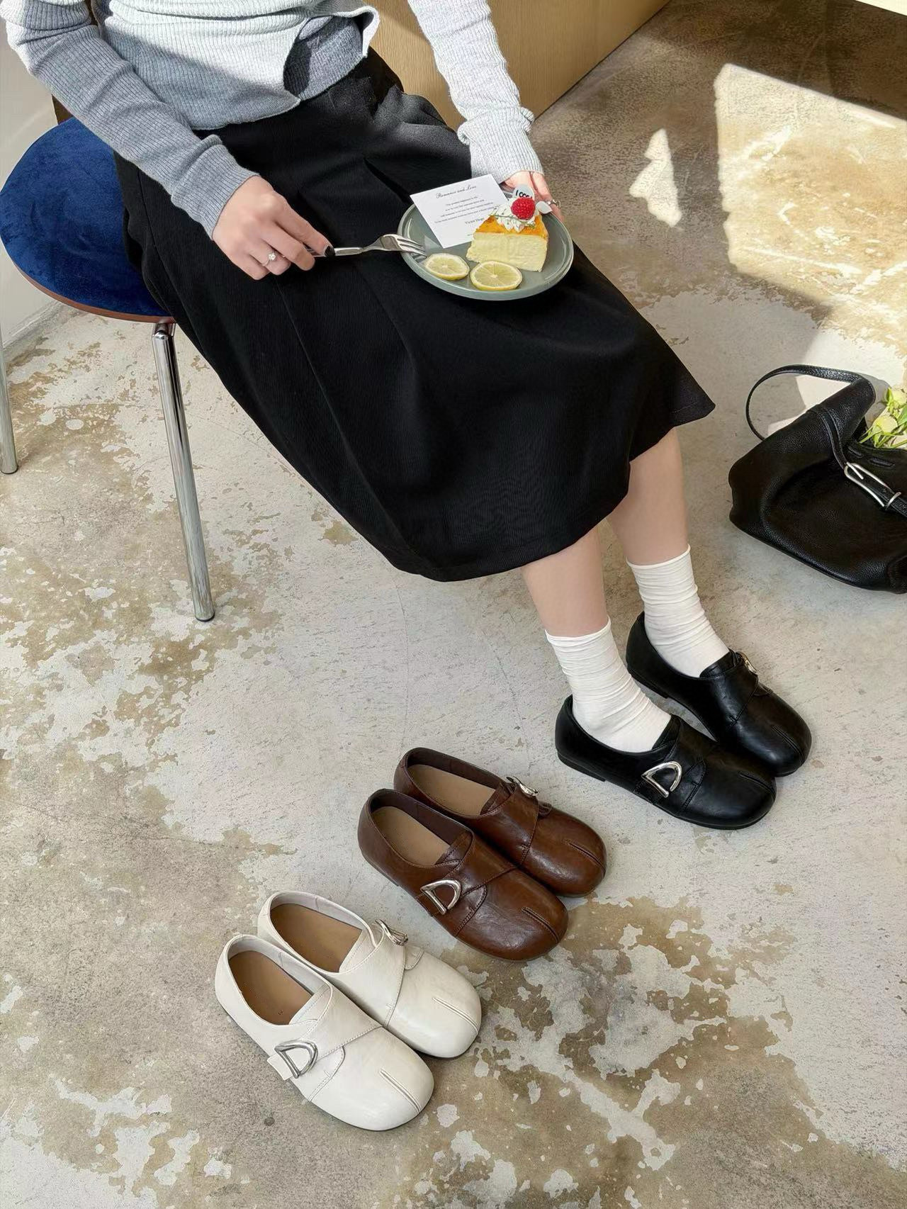 米新款2026春复古布洛克圆头乐福鞋百搭黑色皮带扣小皮鞋豆豆鞋女,淘宝优惠券,粉丝福利购,淘宝优惠卷