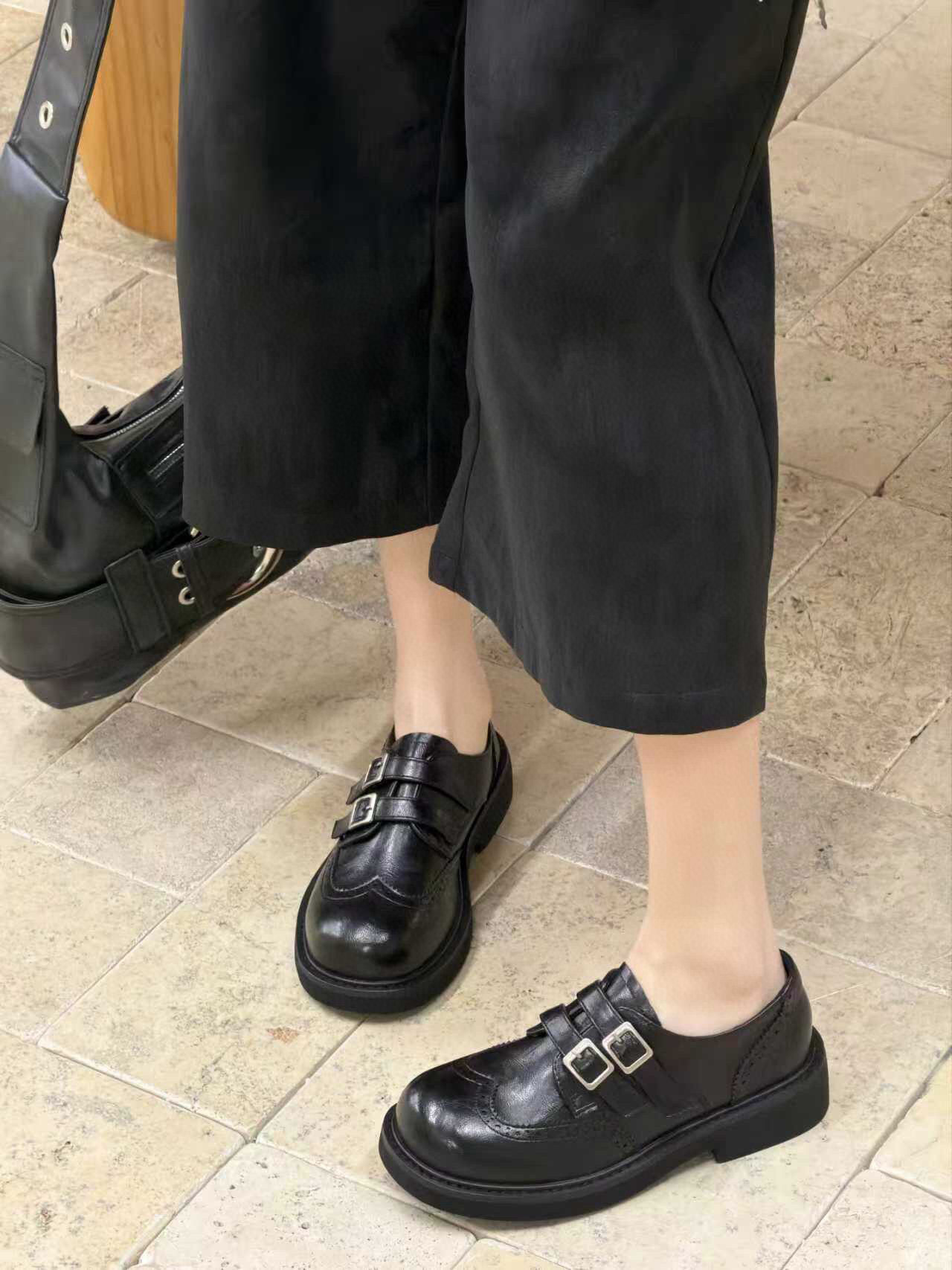 米新款2026春复古布洛克方头乐福鞋百搭黑色皮带扣小皮鞋豆豆鞋女,淘宝优惠券,粉丝福利购,淘宝优惠卷