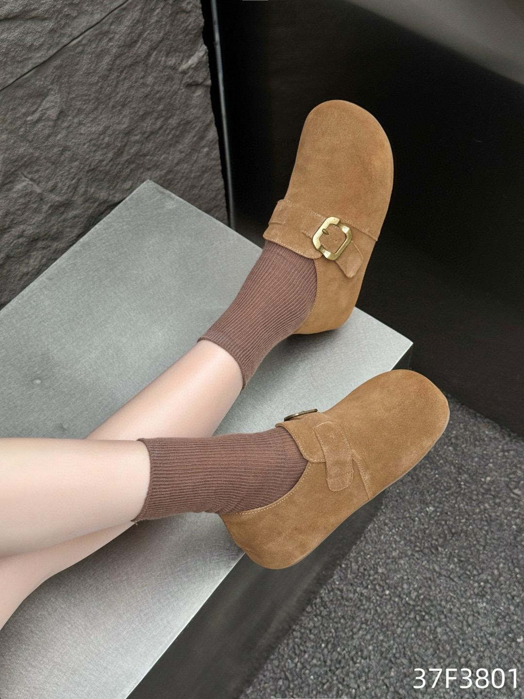 欧洲站2025秋真皮内增高勃肯鞋吐司鞋泡芙鞋圆头休闲舒适女鞋3801 - 图0