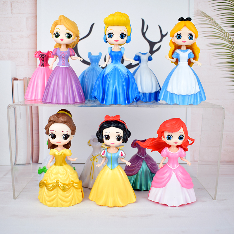 迪士尼公主白雪换装艾莎美人鱼手办灰姑娘冰雪儿童玩具摆件礼物-图1