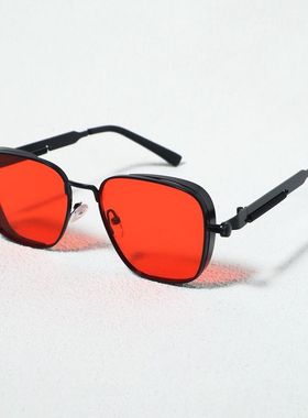 墨镜男高级感朋克风超酷红色太阳眼镜金属个性凹造型防紫外线眼镜