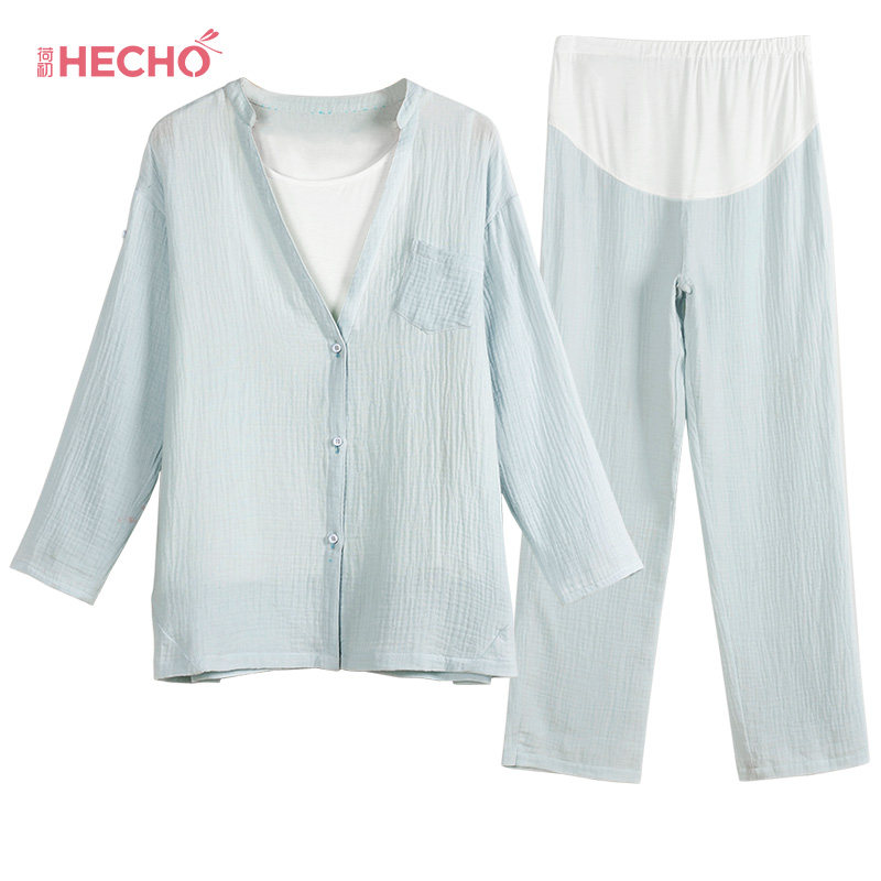 孕妇半袖棉纱妈妈夏季透气哺乳衣 荷初母婴家居服套装