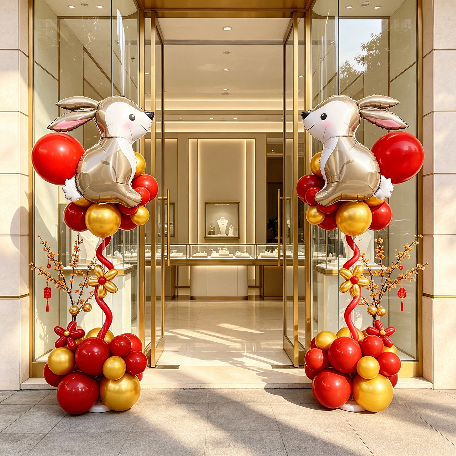 Mid-Autumn Festival decoration bunny balloon pillar road guide 4S store event store entrance National Day atmosphere scene layout