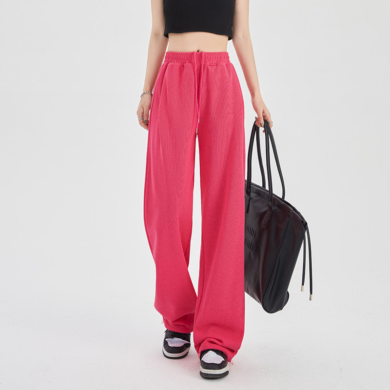 玫红色夏季2023新款小个子高腰卫裤 户枢休闲裤