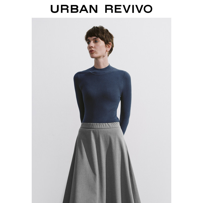 UR2024冬季新款女装简约气质百搭立领修身针织衫UWB940013