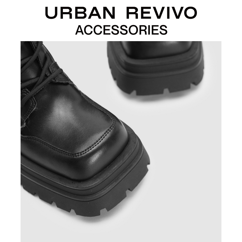 URBAN REVIVO2023秋冬新款女士潮酷风质感方头短靴UAWS30058 - 图3