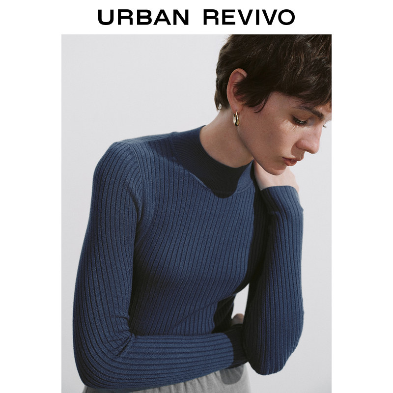 UR2024冬季新款女装简约气质百搭立领修身针织衫UWB940013