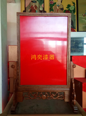 推光漆器 木质家居摆件彩绘粉彩工艺品 田园家居摆件莲年有鱼漆画