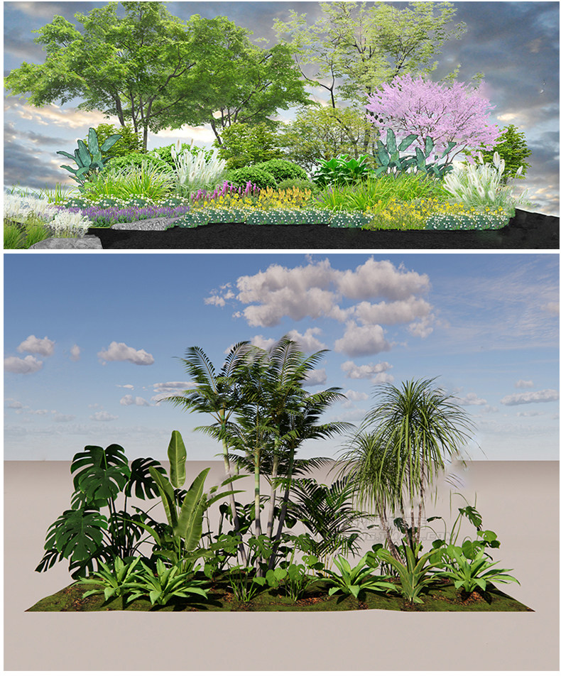 现代园林景观树草图大师SU模型植物组团乔木灌木地被花卉sketchup_虎窝淘
