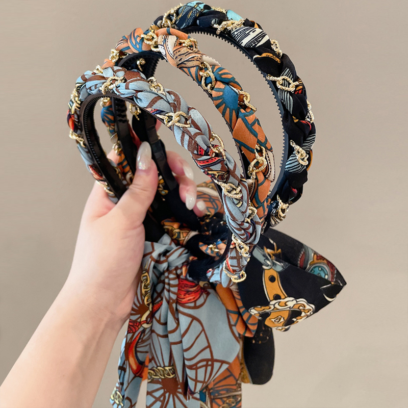 飘带发箍女2025年新款发带丝巾绑发头箍编发一体发卡发饰丝带头饰 - 图0