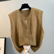 Round neck horn button casual twist knitted cardigan vest