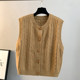 Round neck horn button casual twist knitted cardigan vest