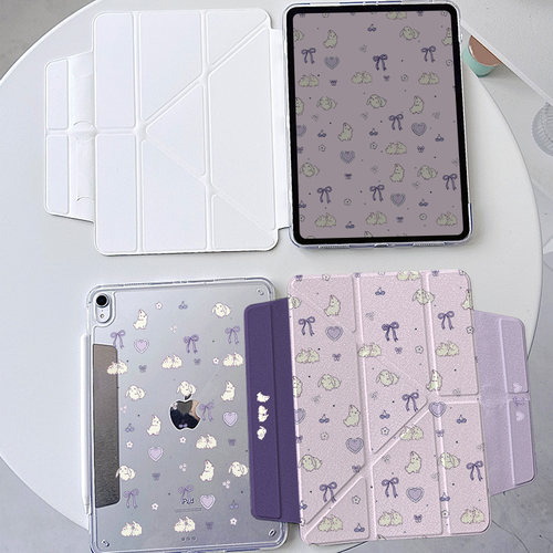 【3+y折x无笔槽】适用苹果ipadair保护套华为matepad11.5s保护壳9第11代pro12透明拆分兔11.5s小米平板7紫色6 - 图3
