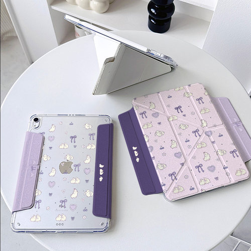 【3+y折x无笔槽】适用苹果ipadair保护套华为matepad11.5s保护壳9第11代pro12透明拆分兔11.5s小米平板7紫色6 - 图0