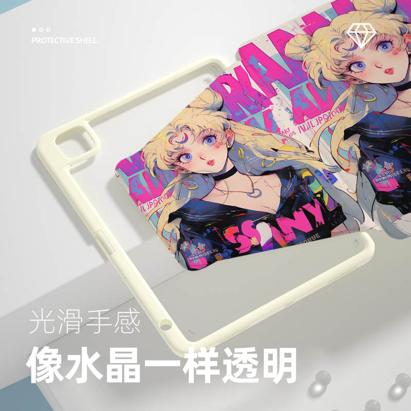 【新款x360旋转】美少女ipad9保护套可爱亚克力13透明2024带笔槽pro11全包air6硬壳mini6防弯适用于苹果平板5 - 图1