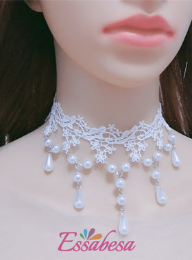 唯美项链女锁骨链白色婚纱项坠