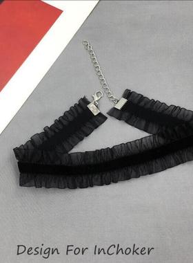 天鹅绒锁骨链蕾丝花边劲链