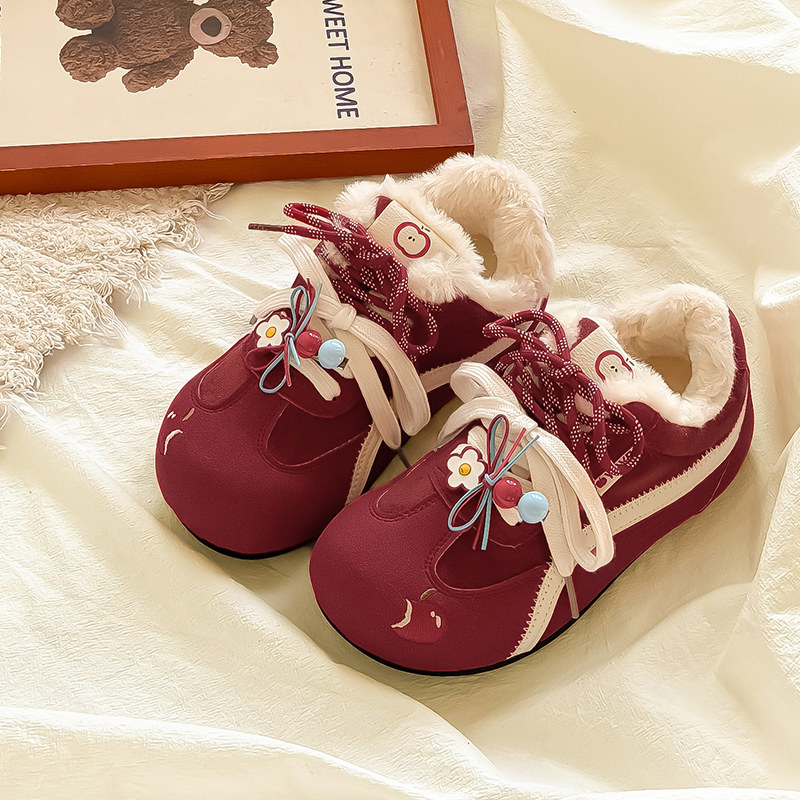 糖小糖红色加绒板鞋女款2025新款二棉鞋百搭chic厚底小白鞋面包鞋,淘宝优惠券,粉丝福利购,淘宝优惠卷
