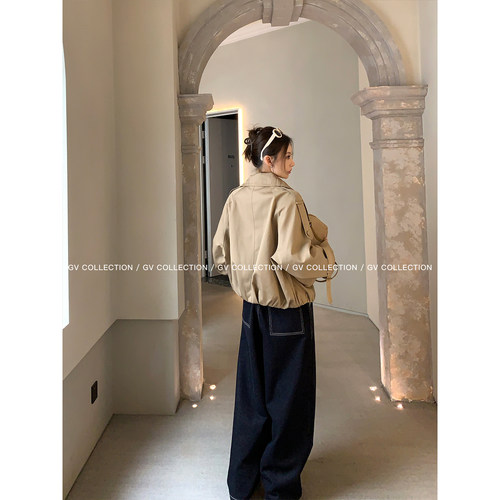 GV大白哥 英伦经典 ac*e立领双排扣短款风衣外套秋季新款女上衣 - 图2