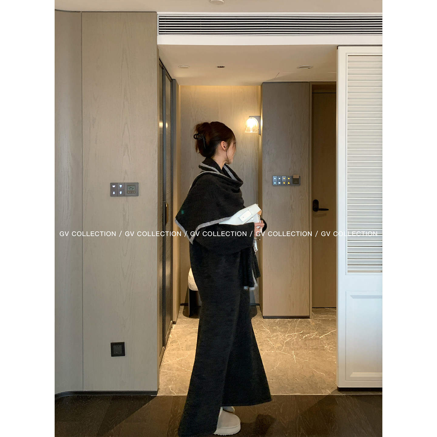 GV大白哥 枫棕落日 带围巾V领针织毛衣开衫半身裙套装春季新款女,淘宝优惠券,粉丝福利购,淘宝优惠卷