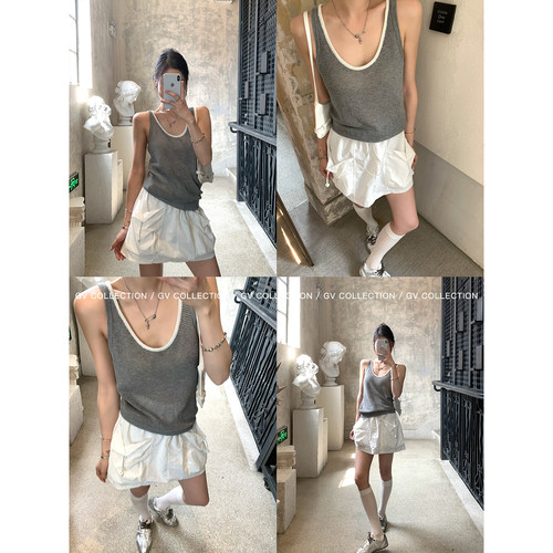 GV大白哥 轻氧呼吸 撞色U领松弛感镂空无袖背心夏季新款百搭上衣 - 图0