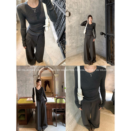 GV大白哥 绒呢西裤 毛呢直筒阔腿立体休闲裤冬季裤子百搭气质遮肉 - 图2