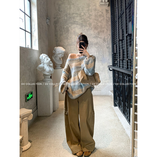 Clear oxygen island mixed color contrast wool knitted sweater