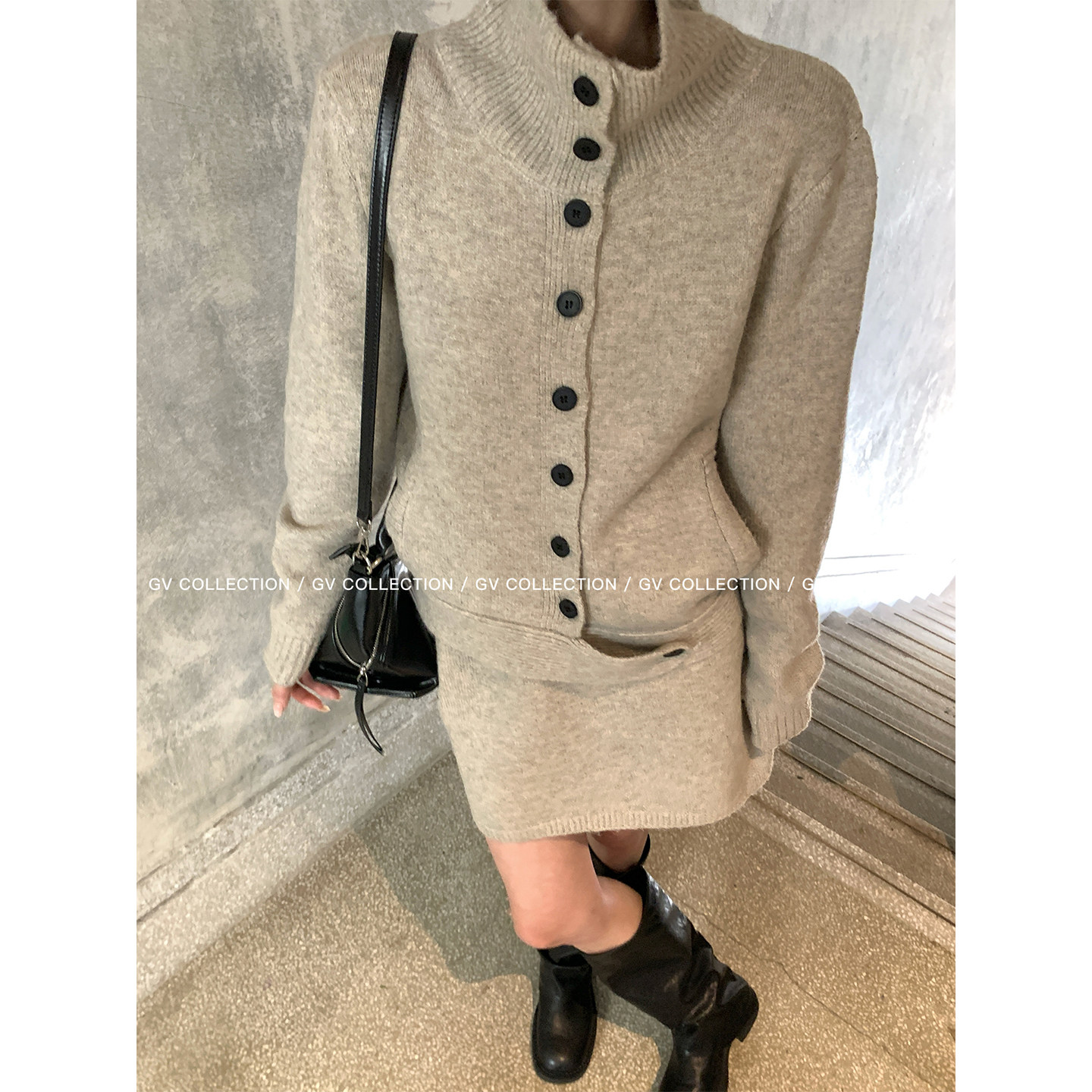 GV大白哥 智系日常 纽扣高领羊毛毛衣半身裙套装秋冬上衣裙子女,淘宝优惠券,粉丝福利购,淘宝优惠卷