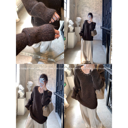 GV大白哥 classics简约 设计感亮片慵懒撞色宽松毛衣早秋穿搭女 - 图2
