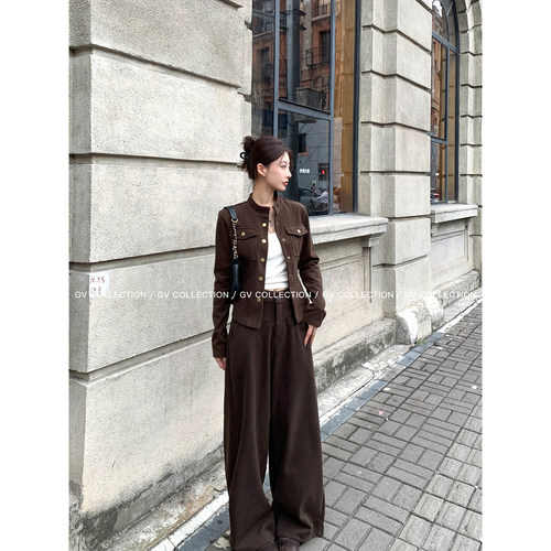 GV大白哥 绒呢西裤 毛呢直筒阔腿立体休闲裤冬季裤子百搭气质遮肉 - 图0