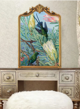 法式复古墙面金色装饰画风景花卉花鸟走廊欧式美式壁炉轻奢壁挂画